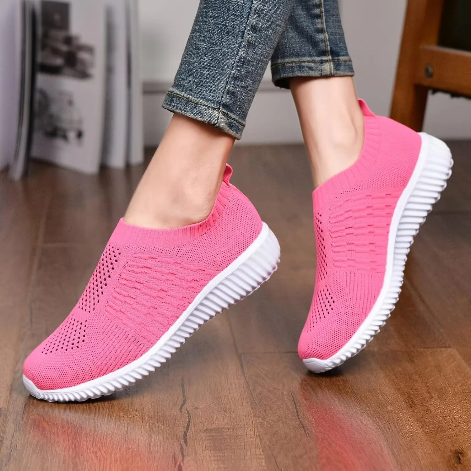 konhill Women's Lightweight Walking Shoes Breathable Slip On Tennis Sneakers Casual Mesh Workout Athletic
