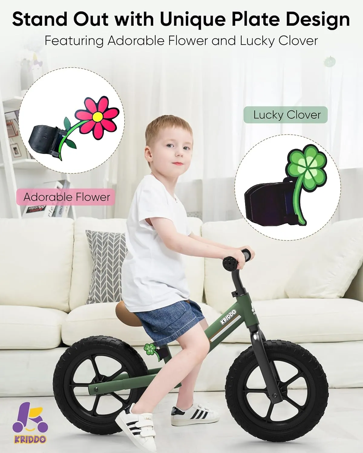 KRIDDO Toddler Balance Bike 2 Year Old, Kids Balance Bike for 2-5 Years Old, Dual Bearing for Smoother Riding, Adorable Plate, Adjustable Seat and Handlebar, Toddler Bike Gifts Age 2-3