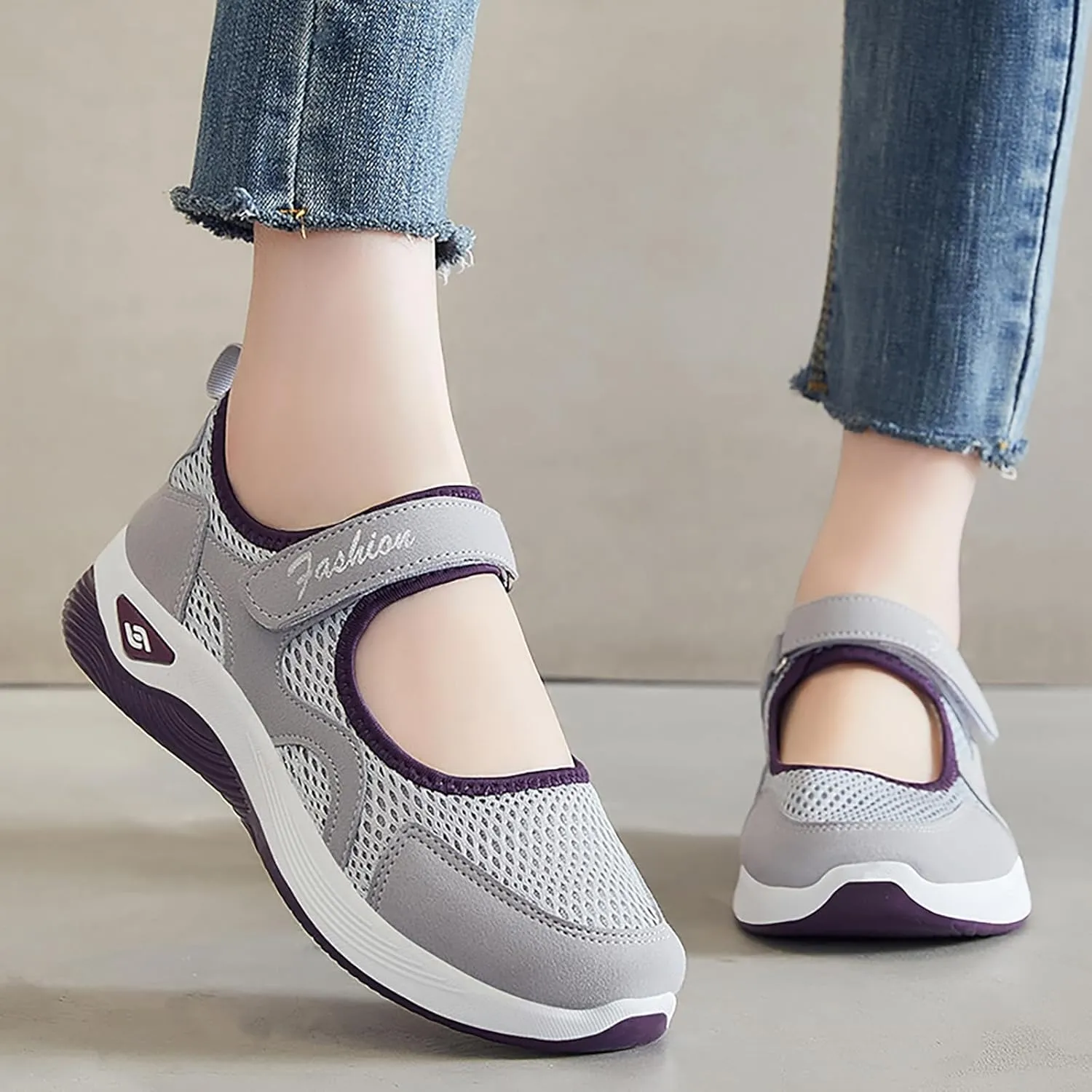 Kubbon Womens Walking Sneakers Woven Orthopedic Breathable Soft Shoes Non-Slip Adjustable Breathable Lightweight Shoes Diabetic-Friendly Wedge Sneaker with Arch Support