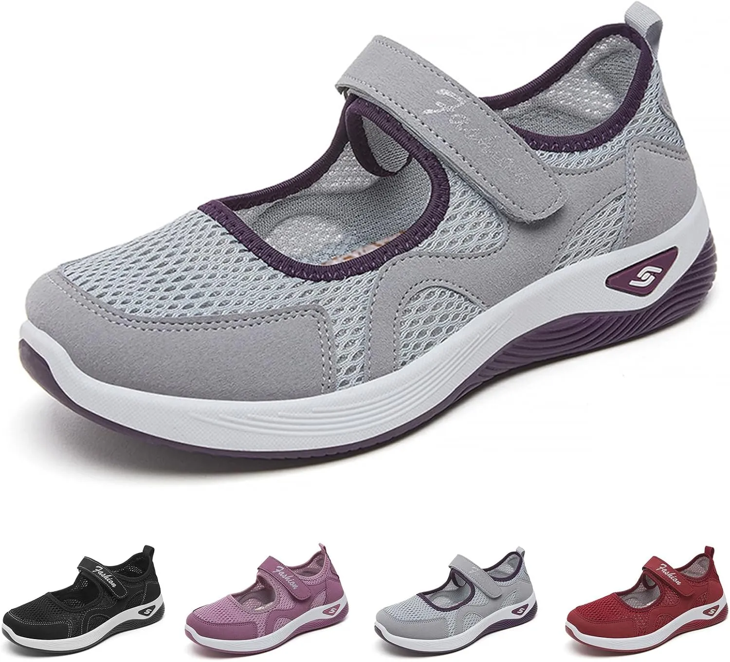 Kubbon Womens Walking Sneakers Woven Orthopedic Breathable Soft Shoes Non-Slip Adjustable Breathable Lightweight Shoes Diabetic-Friendly Wedge Sneaker with Arch Support
