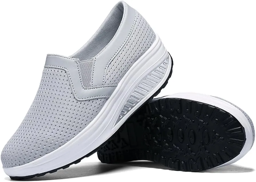 L LOUBIT Women Wedge Shoes Breathable Mesh Sneakers Slip On Comfort Walking Shoes