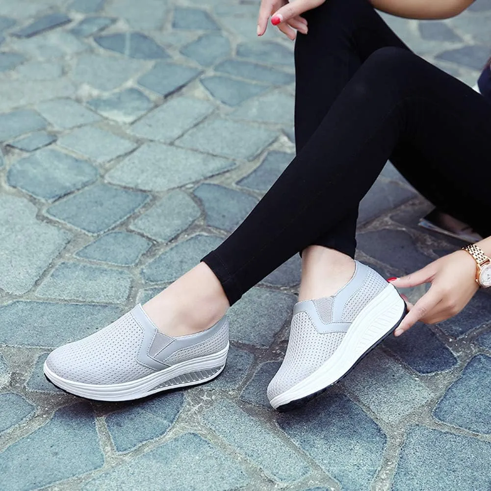 L LOUBIT Women Wedge Shoes Breathable Mesh Sneakers Slip On Comfort Walking Shoes
