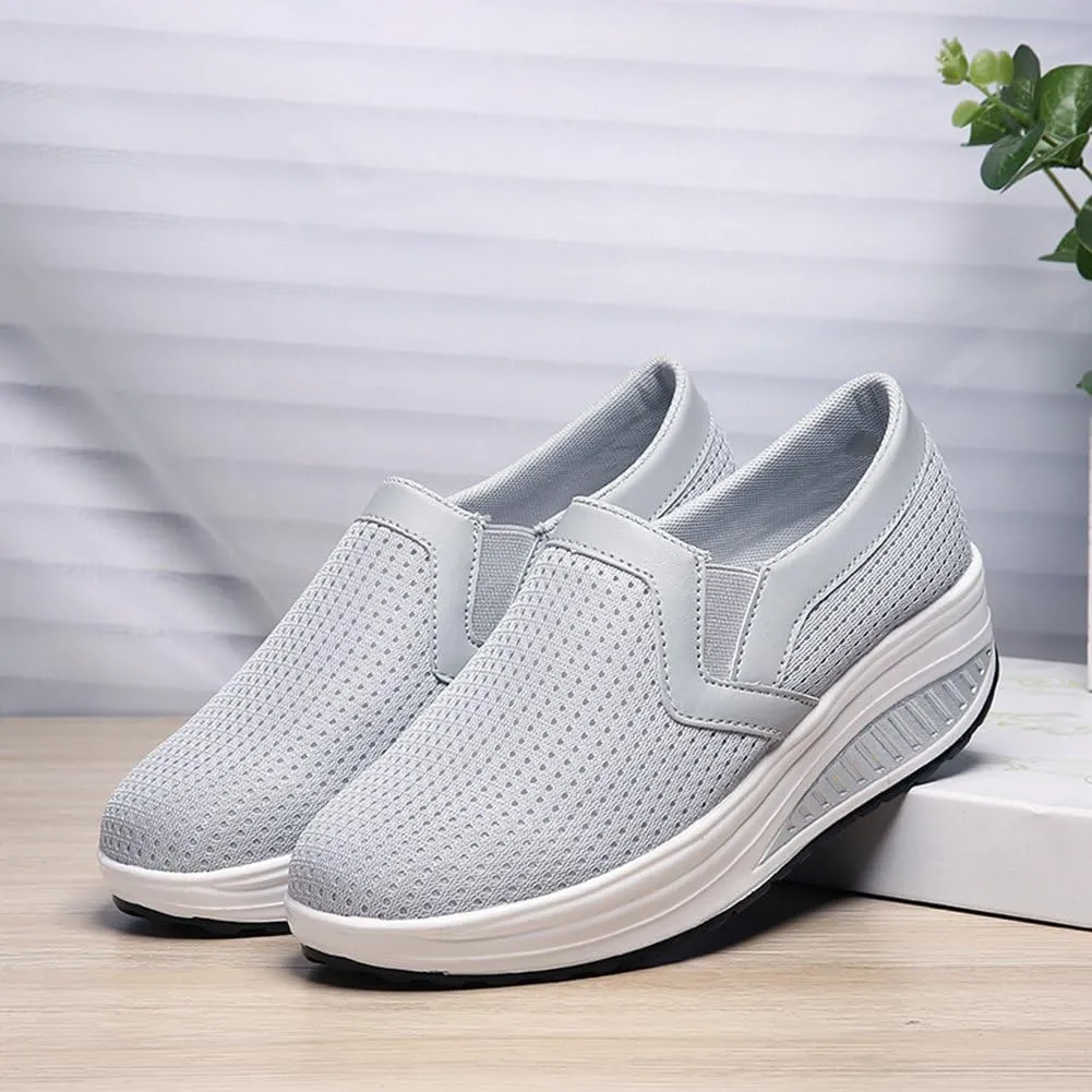 L LOUBIT Women Wedge Shoes Breathable Mesh Sneakers Slip On Comfort Walking Shoes