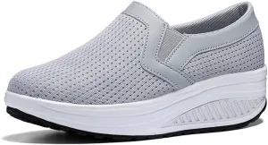 L LOUBIT Women Wedge Shoes Breathable Mesh Sneakers Slip On Comfort Walking Shoes