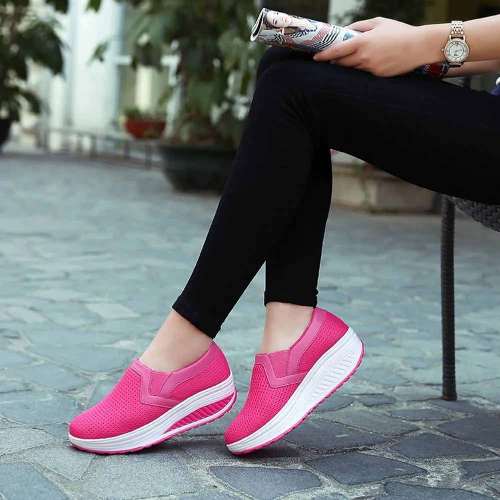 L LOUBIT Women Wedge Shoes Breathable Mesh Sneakers Slip On Comfort Walking Shoes