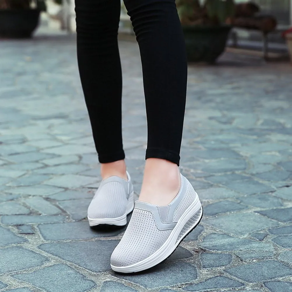 L LOUBIT Women Wedge Shoes Breathable Mesh Sneakers Slip On Comfort Walking Shoes