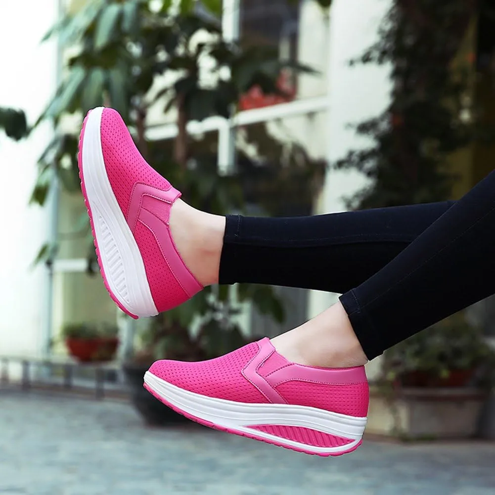 L LOUBIT Women Wedge Shoes Breathable Mesh Sneakers Slip On Comfort Walking Shoes