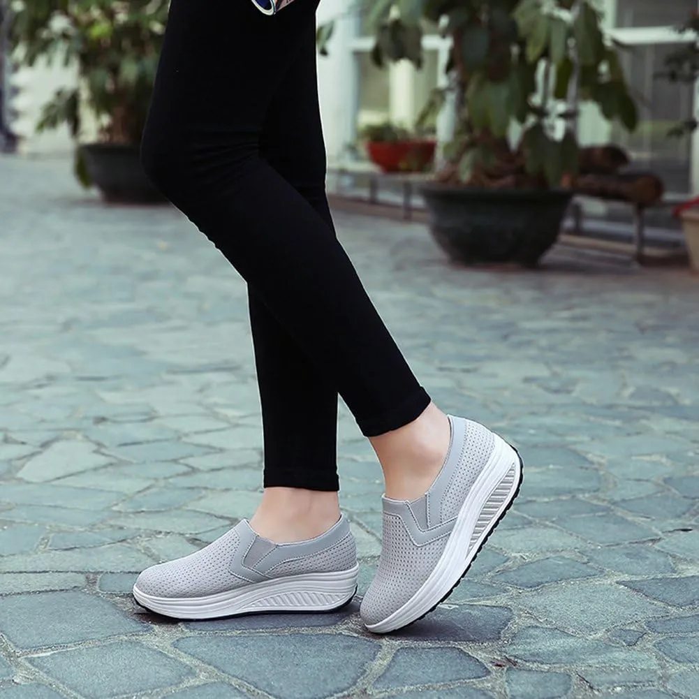 L LOUBIT Women Wedge Shoes Breathable Mesh Sneakers Slip On Comfort Walking Shoes