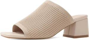 LACUONE Heeled Sandals For Women Square Open Toe Heeled Mules Block Low Heel Slip On Slides