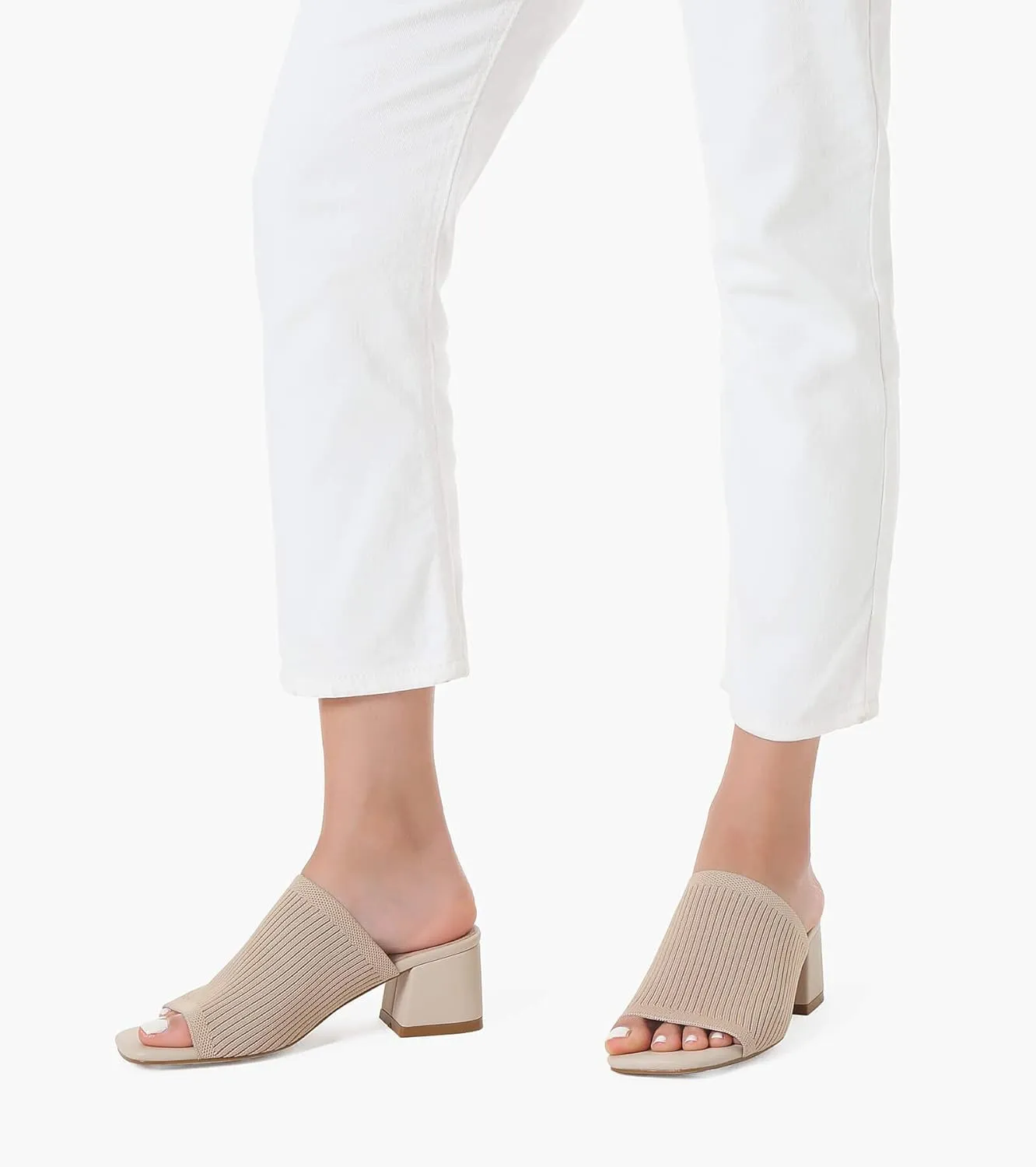 LACUONE Heeled Sandals For Women Square Open Toe Heeled Mules Block Low Heel Slip On Slides