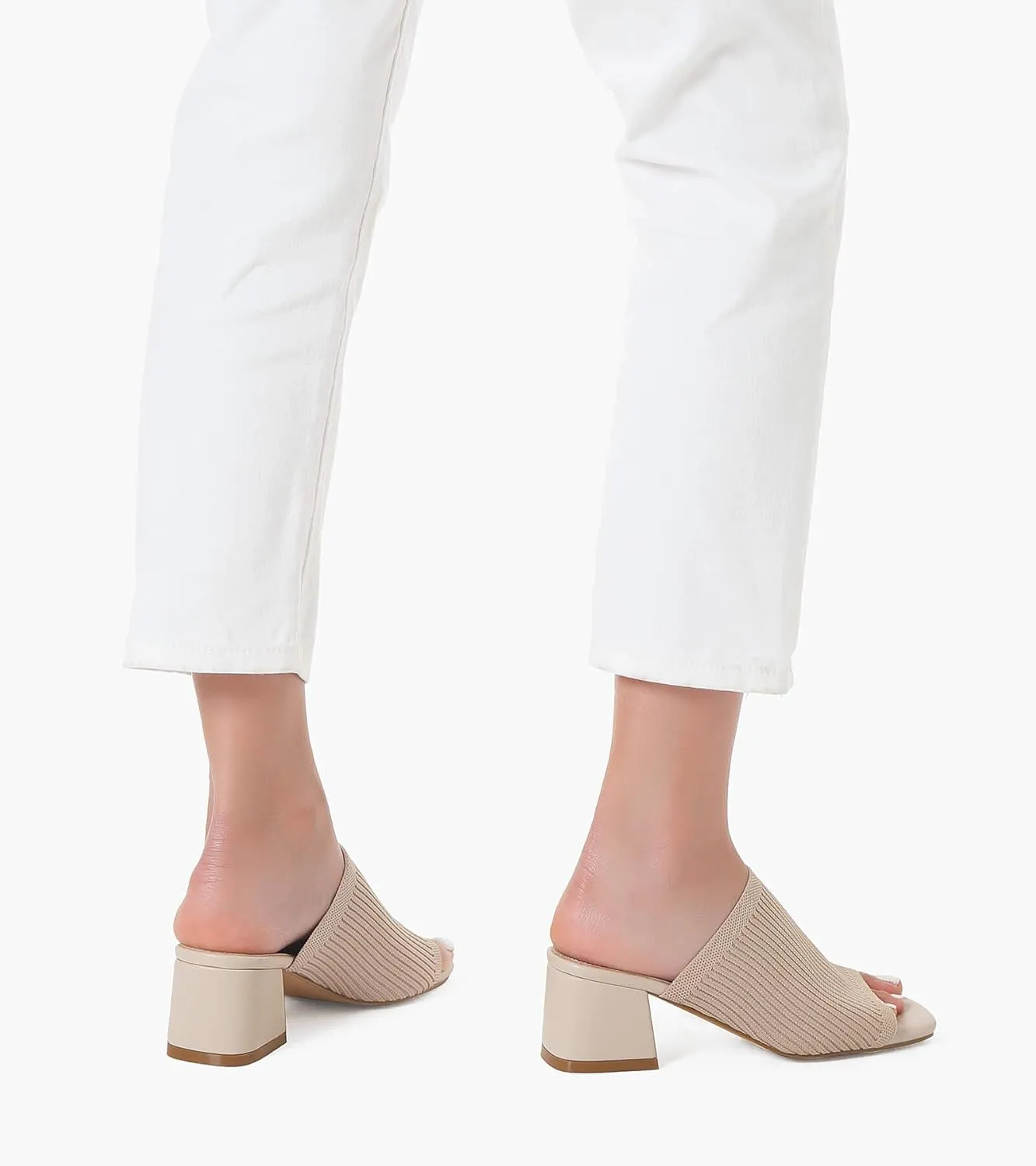 LACUONE Heeled Sandals For Women Square Open Toe Heeled Mules Block Low Heel Slip On Slides