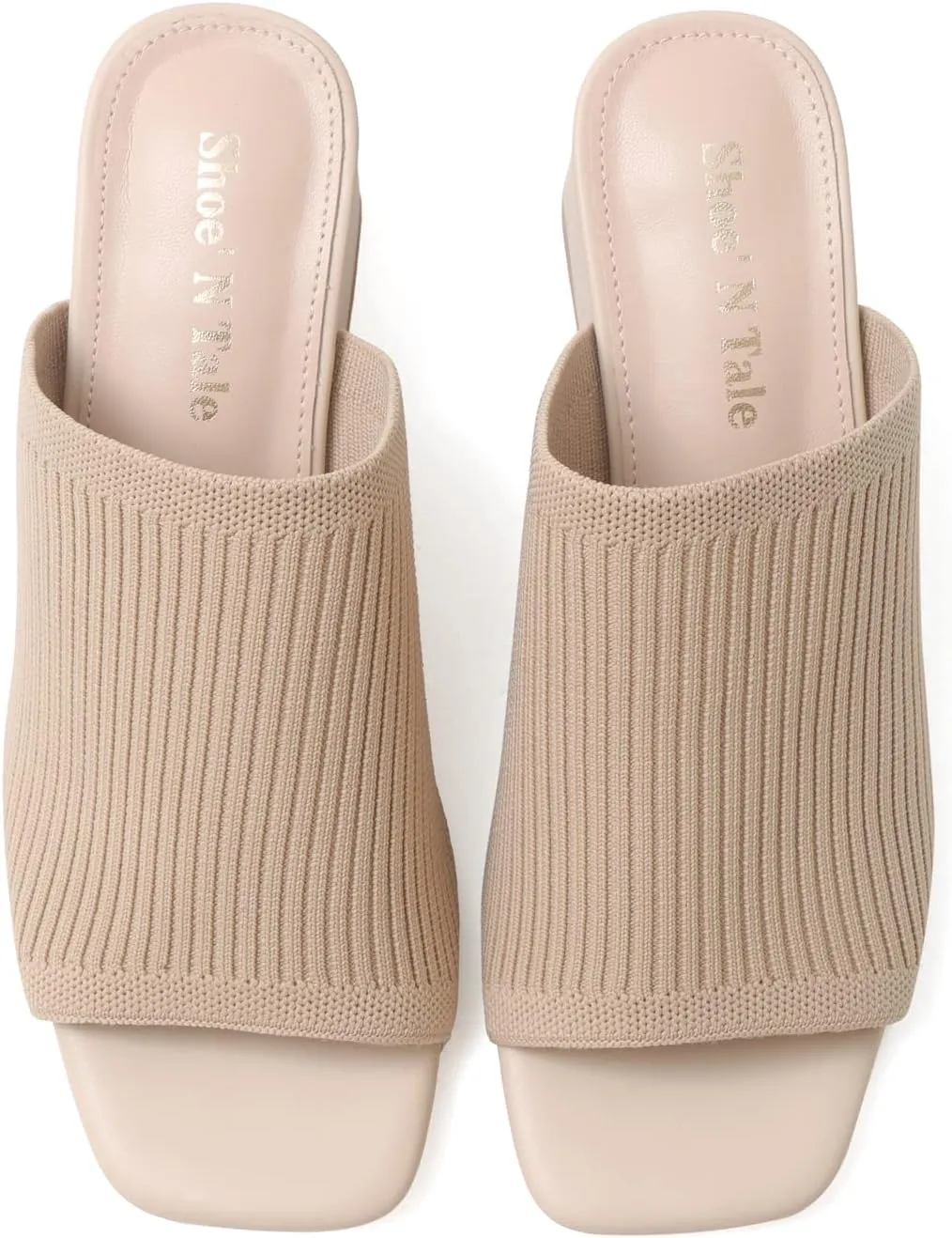 LACUONE Heeled Sandals For Women Square Open Toe Heeled Mules Block Low Heel Slip On Slides