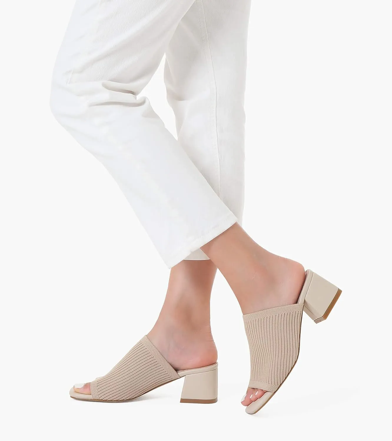 LACUONE Heeled Sandals For Women Square Open Toe Heeled Mules Block Low Heel Slip On Slides