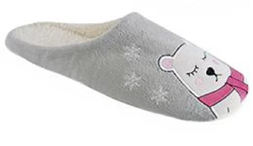 Ladies Polar Bear Slippers Novelty Plush Winter Mule Style Slip-Ons