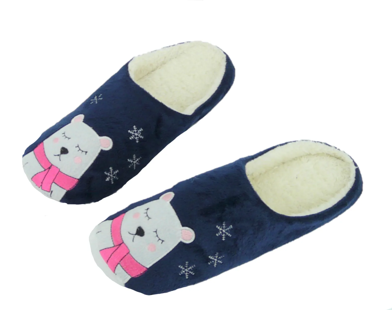 Ladies Polar Bear Slippers Novelty Plush Winter Mule Style Slip-Ons