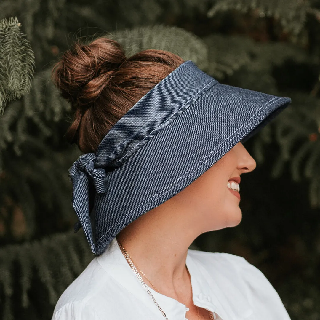 Ladies Wide-Brimmed Sun Visor Hat in Denim