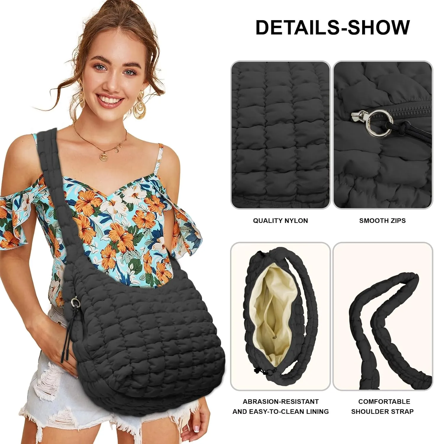 Large Puffer Tote Bag for Women Quilted Crossbody Bag, Hobo Quilted Tote Bag Crossbody Shoulder Handbags Puff Purse