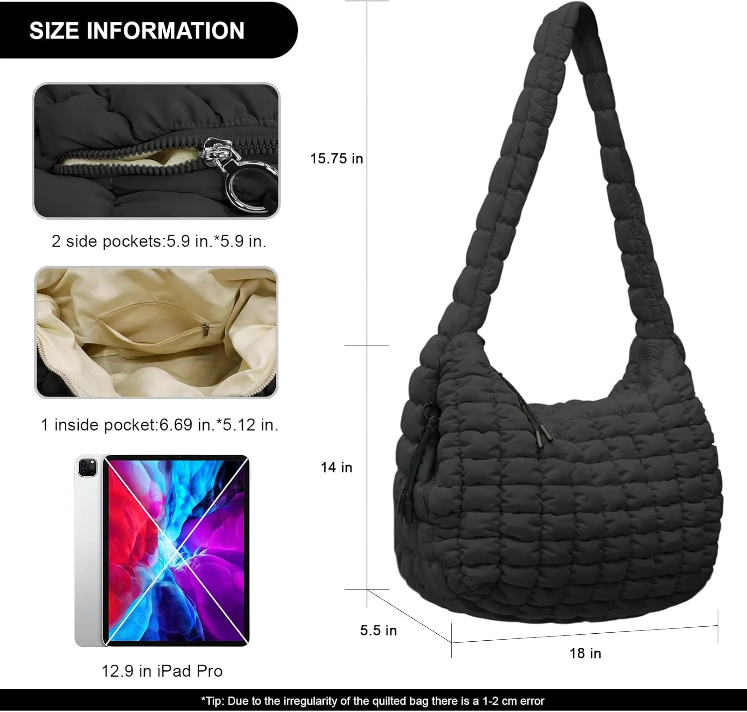 Large Puffer Tote Bag for Women Quilted Crossbody Bag, Hobo Quilted Tote Bag Crossbody Shoulder Handbags Puff Purse