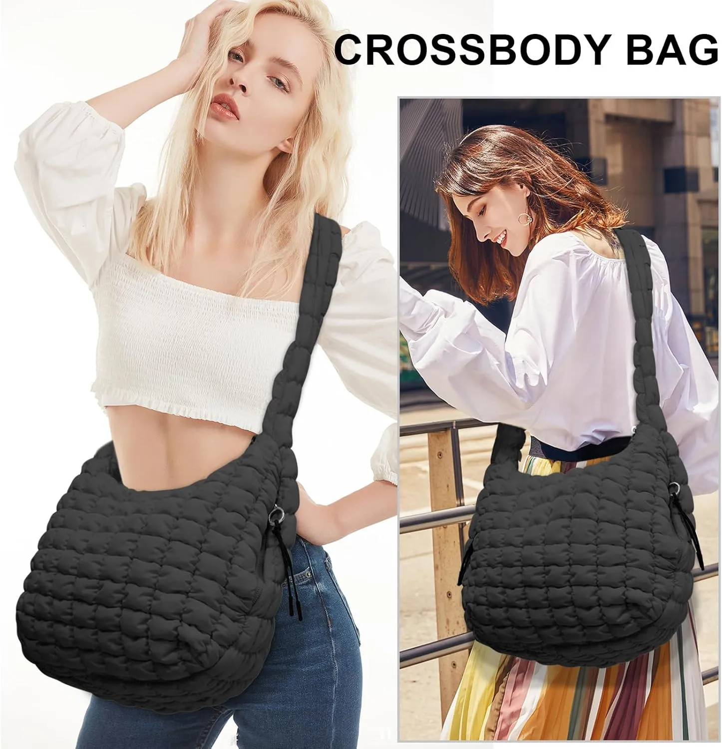 Large Puffer Tote Bag for Women Quilted Crossbody Bag, Hobo Quilted Tote Bag Crossbody Shoulder Handbags Puff Purse
