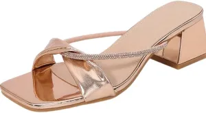Large-sized women's thick-soled high-heeled flip-flops, fashionable rhinestone accessories, toe exposure, breathable and anti-slip, casual outdoor and indoor