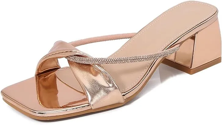 Large-sized women's thick-soled high-heeled flip-flops, fashionable rhinestone accessories, toe exposure, breathable and anti-slip, casual outdoor and indoor