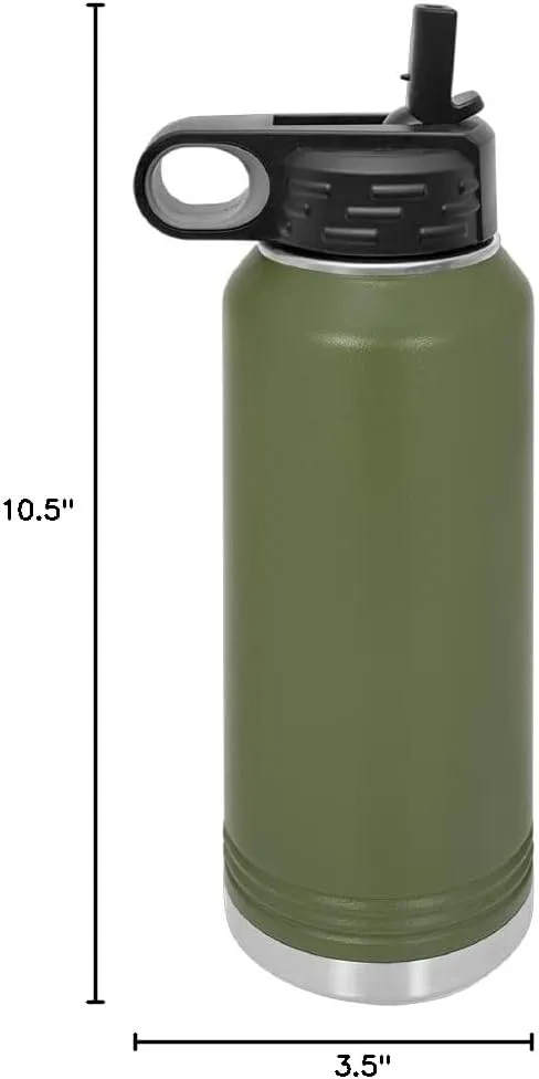 LaserGram Personalized Water Bottle, Basketball Slam Dunk Man, Stainless Steel Double Wall Vacuum Insulated with Flip Top Straw, Custom Engraved Gift (32oz / 950ml Camo Green)