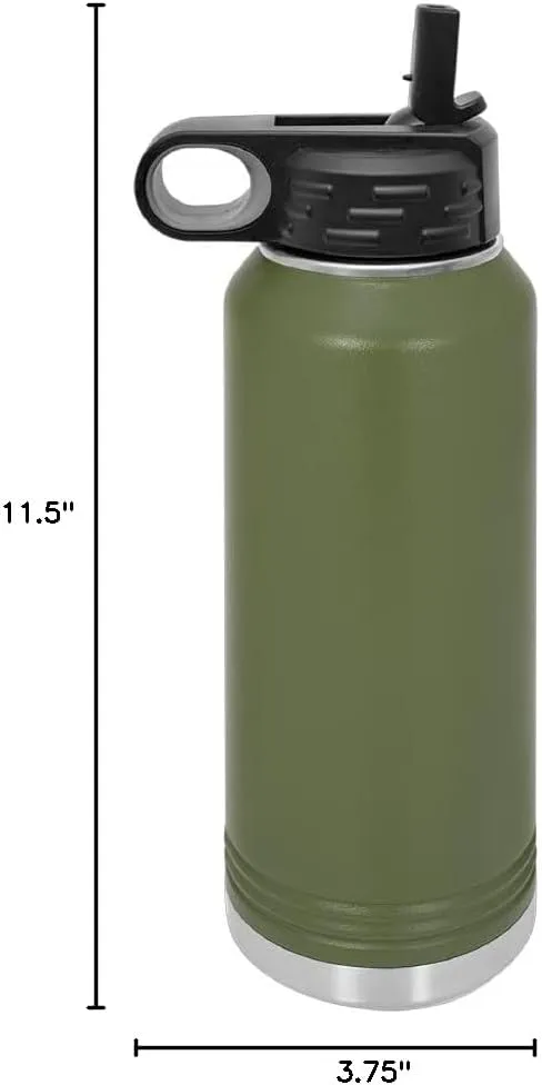 LaserGram Personalized Water Bottle, Great White Shark, Stainless Steel Double Wall Vacuum Insulated with Flip Top Straw, Custom Engraved Gift (40oz / 1180ml Camo Green)
