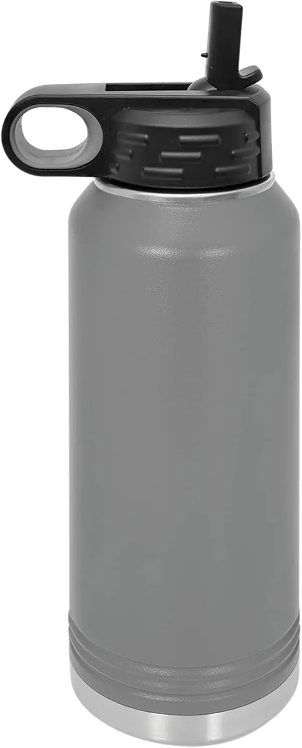LaserGram Personalized Water Bottle, Helicopter 1, Stainless Steel Double Wall Vacuum Insulated with Flip Top Straw, Custom Engraved Gift (40oz / 1180ml Gray)