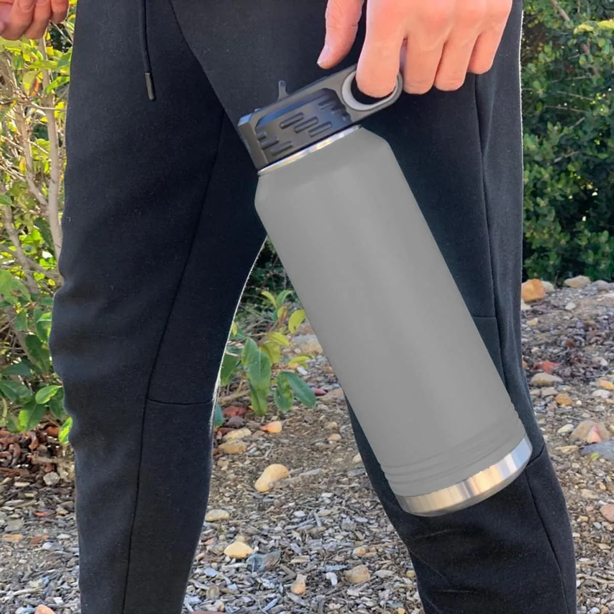LaserGram Personalized Water Bottle, Helicopter 1, Stainless Steel Double Wall Vacuum Insulated with Flip Top Straw, Custom Engraved Gift (40oz / 1180ml Gray)
