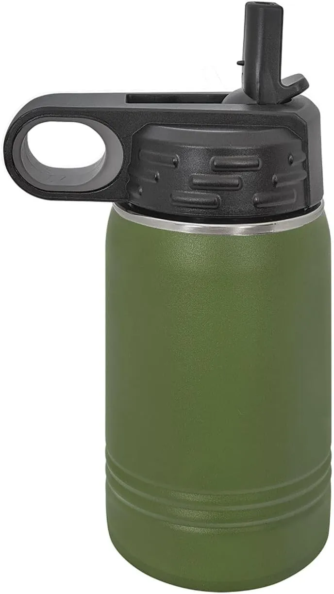 LaserGram Personalized Water Bottle, Tyrannosaurus Rex Dinosaur, Stainless Steel Double Wall Vacuum Insulated with Flip Top Straw, Custom Engraved Gift (12oz / 335ml Camo Green)