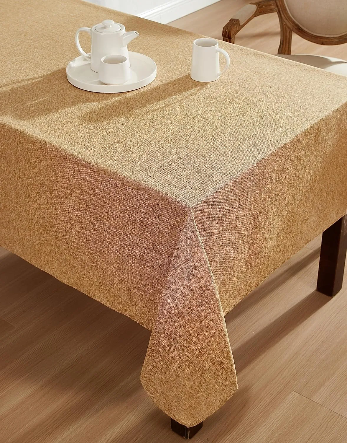 Laura Ashley Harper Luxuriously Smooth Fabric Tablecloth for Formal or Casual Dining, Holiday, Banquet, Wedding or Party, 60" x 120", Gold