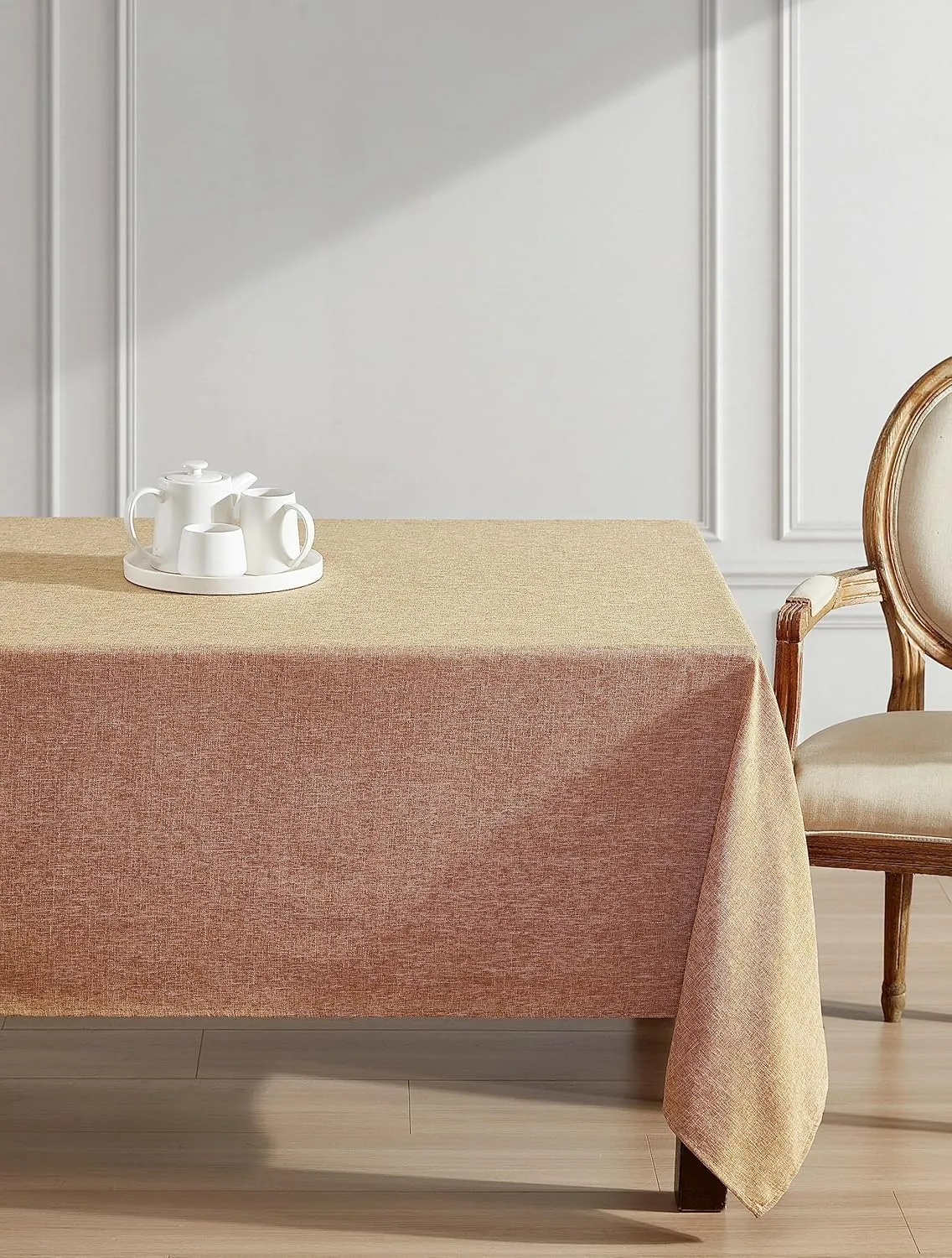 Laura Ashley Harper Luxuriously Smooth Fabric Tablecloth for Formal or Casual Dining, Holiday, Banquet, Wedding or Party, 60" x 120", Gold
