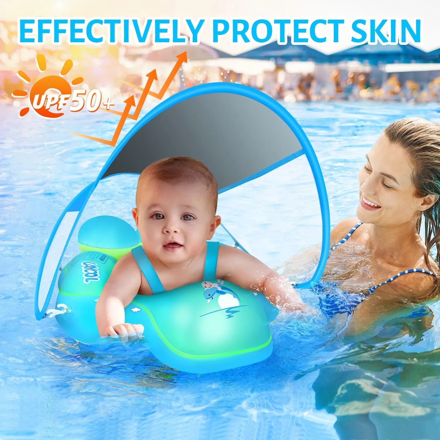 LAYCOL Baby Swimming Float with UPF50  Sun Canopy Baby Floats for Pool No Flip Overbaby Pool for Baby Age of 3-36 Months