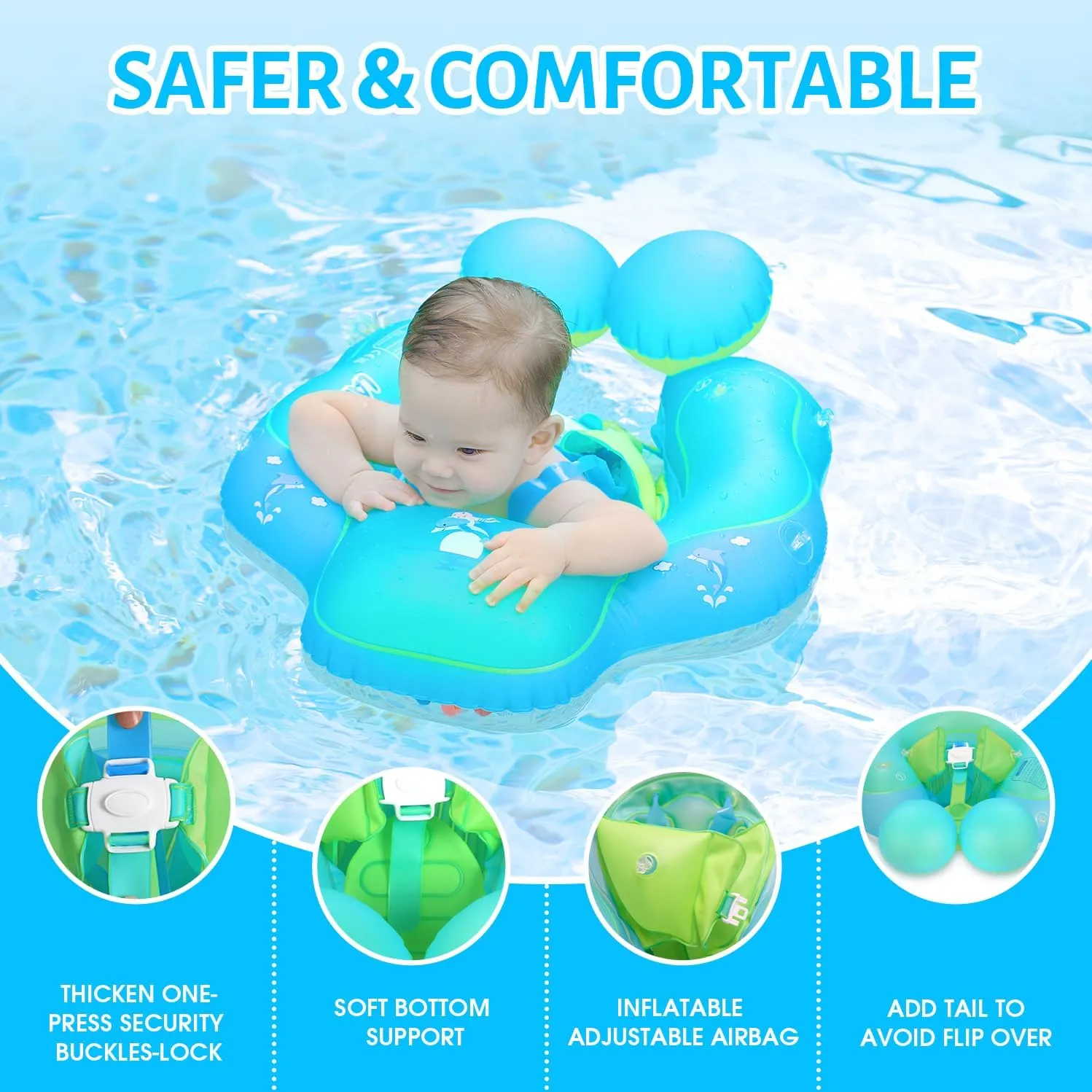 LAYCOL Baby Swimming Float with UPF50  Sun Canopy Baby Floats for Pool No Flip Overbaby Pool for Baby Age of 3-36 Months