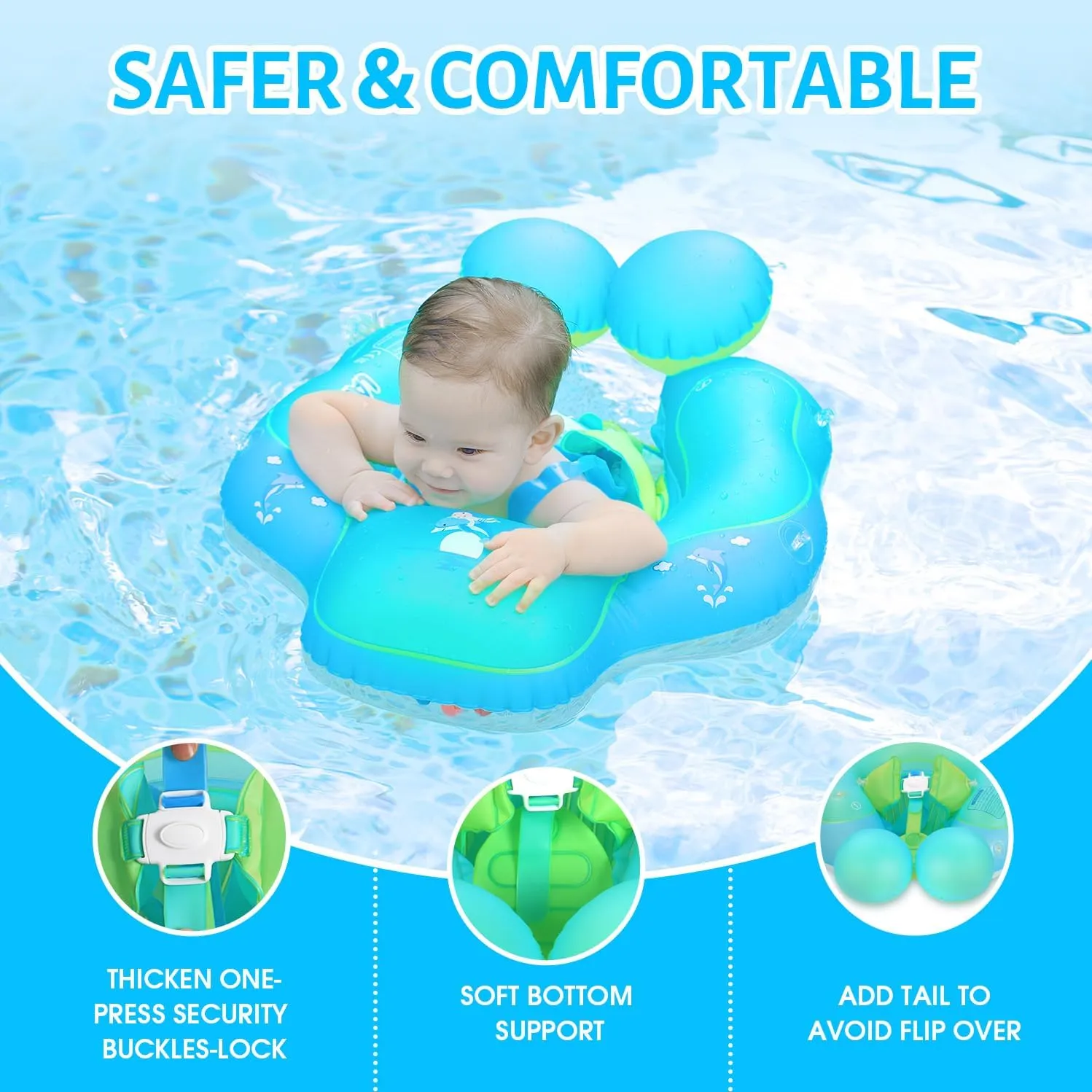 LAYCOL Baby Swimming Float with UPF50  Sun Canopy Baby Floats for Pool No Flip Overbaby Pool for Baby Age of 3-36 Months