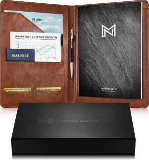 Leather Portfolio Folder - Business PU Leather Notepad Holder for Resumes, Legal Pad Executive Binder, Professional Padfolio Notebook for Women/Men (Brown)