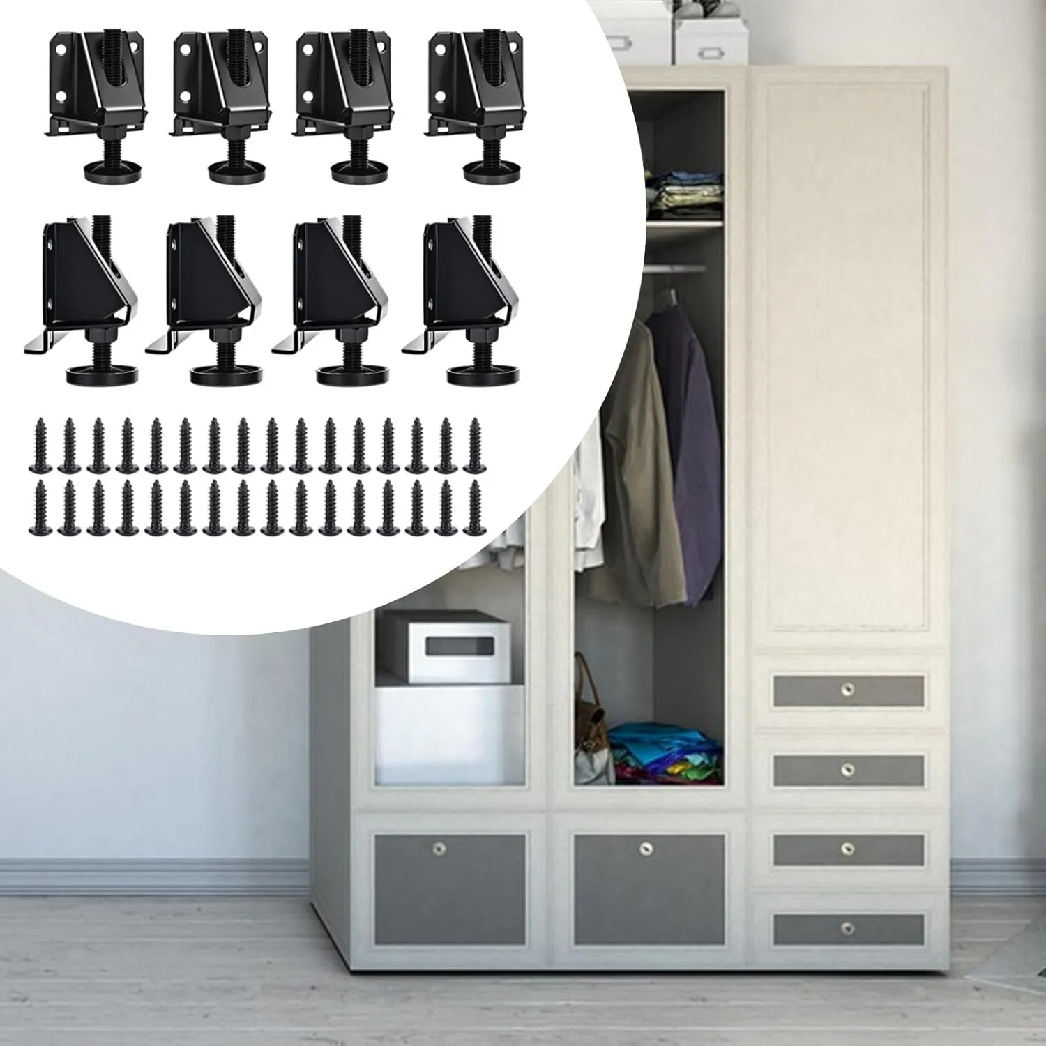 Leg Leveler Adjustable High Performance Easy to Install Wardrobe Feet Leveling Feet for Furniture Workbench Sofa Cabinets, 8 Sets
