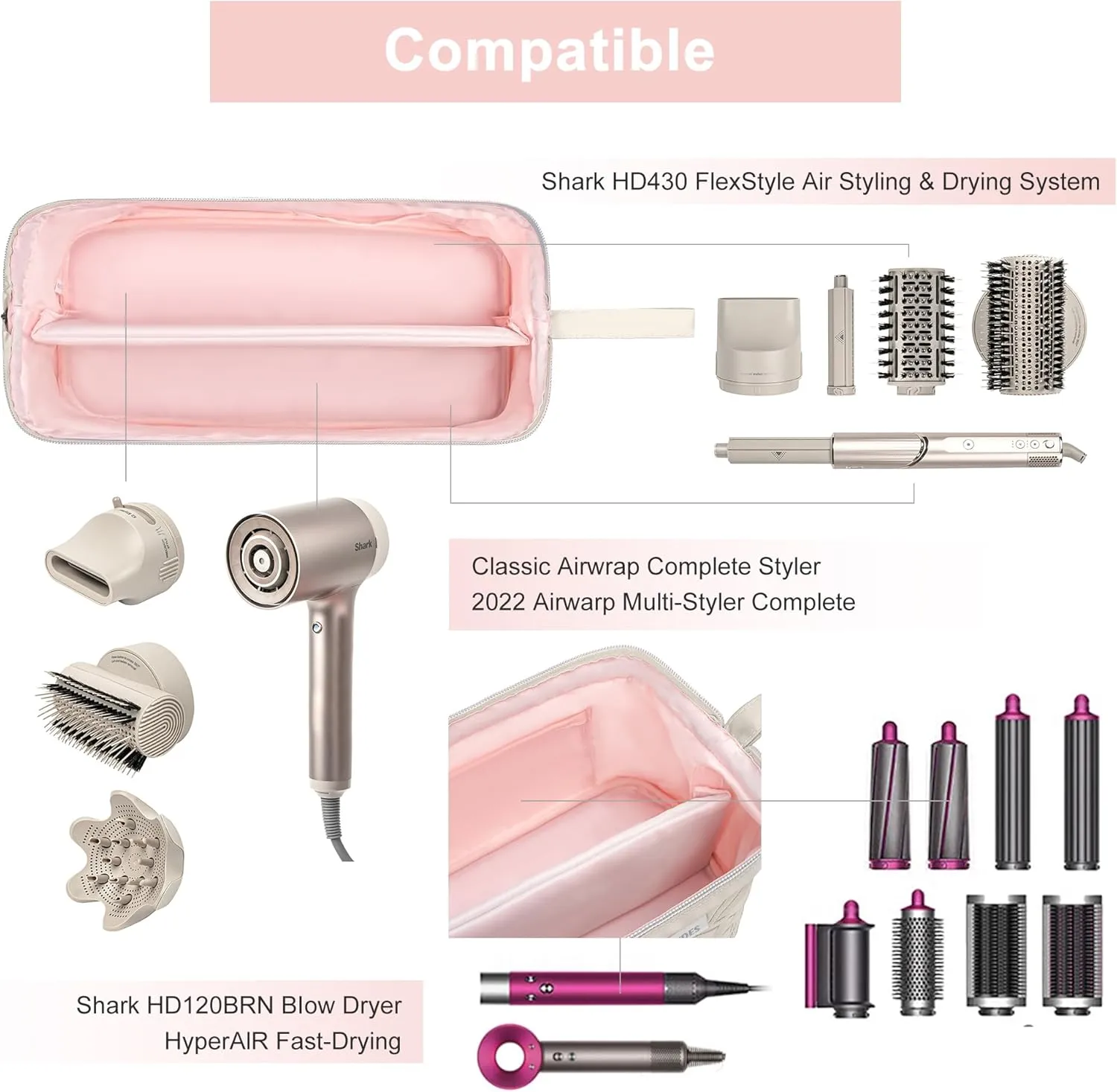 Leudes Hair Tools Travel Bag for Shark Flexstyle Carrying Case Portable Shark Hair Air Wrap Dryer Case Waterproof Dustproof Flat Curling Iron Travel Organizer