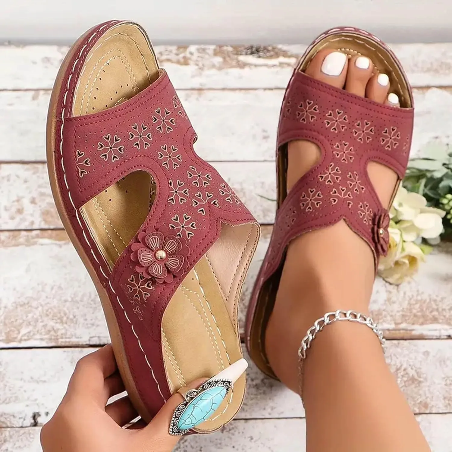 Lightweight Orthopedic Sandals for Women 2025 Mesh Breathable Casual Slip on Summer Wedge Shoes Arch Support Anti Slip Slides