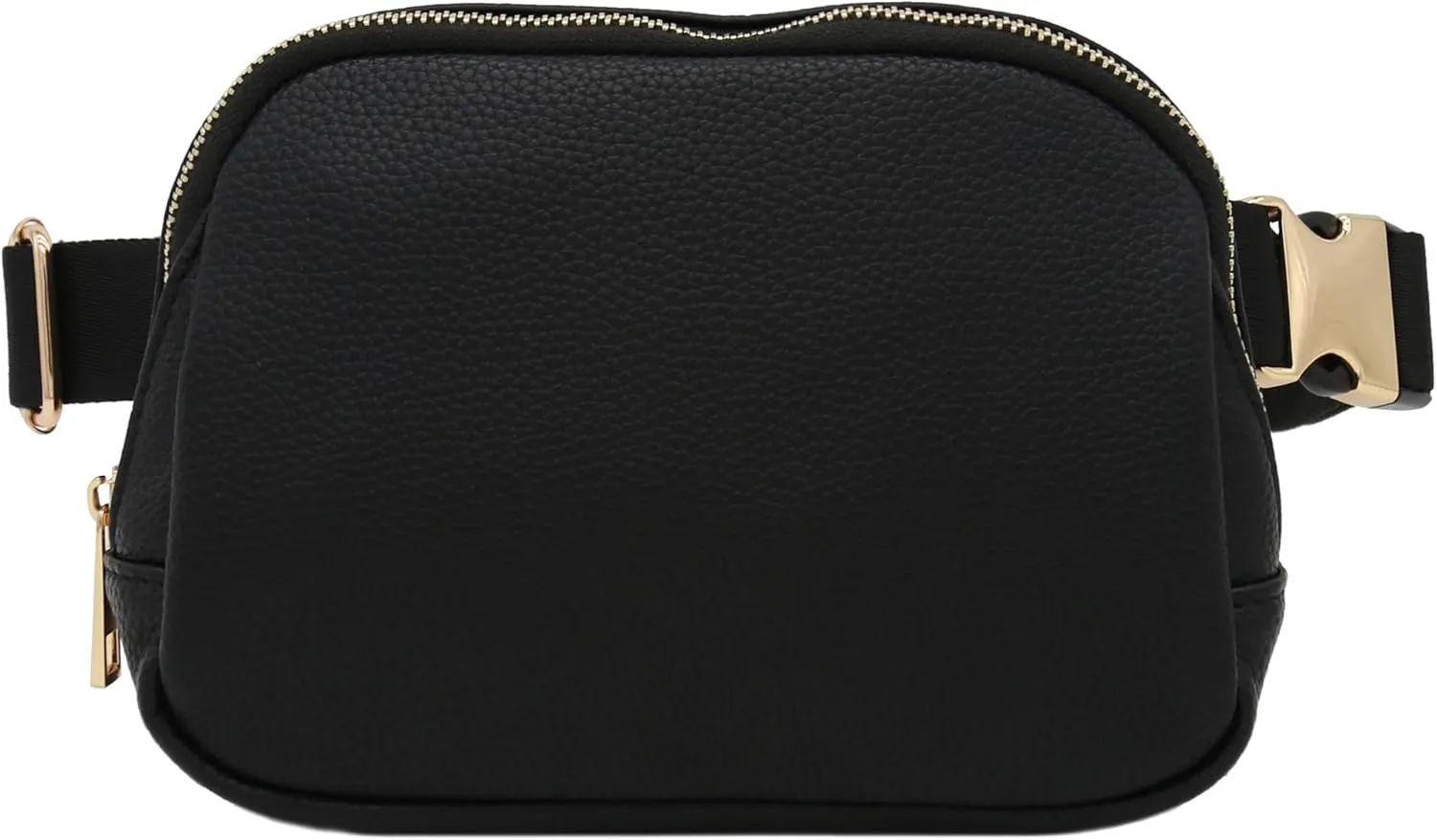 Lightweight Soft PU Pebbled Leather Everyday Sling Fanny Pack Belt Bag with Gold Metal Buckle (Black)