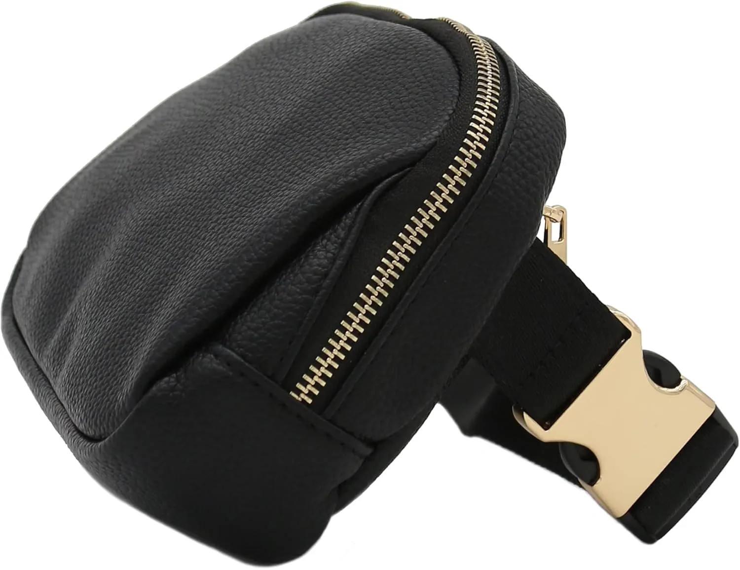 Lightweight Soft PU Pebbled Leather Everyday Sling Fanny Pack Belt Bag with Gold Metal Buckle (Black)