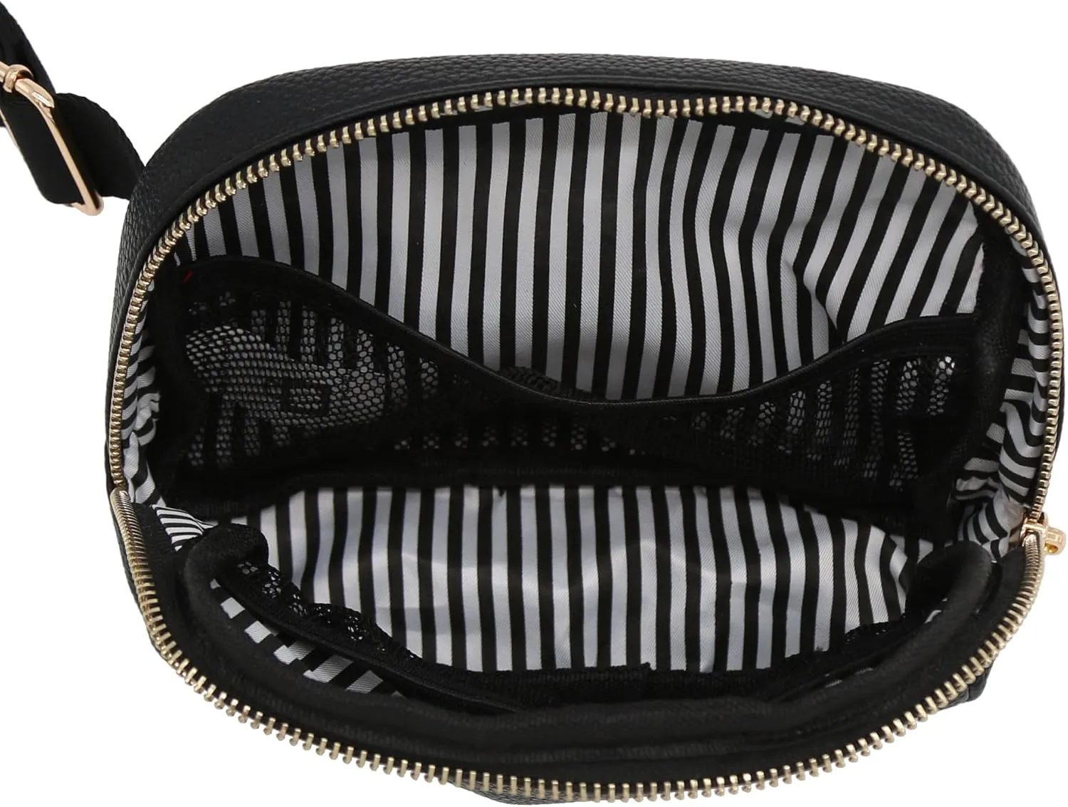 Lightweight Soft PU Pebbled Leather Everyday Sling Fanny Pack Belt Bag with Gold Metal Buckle (Black)