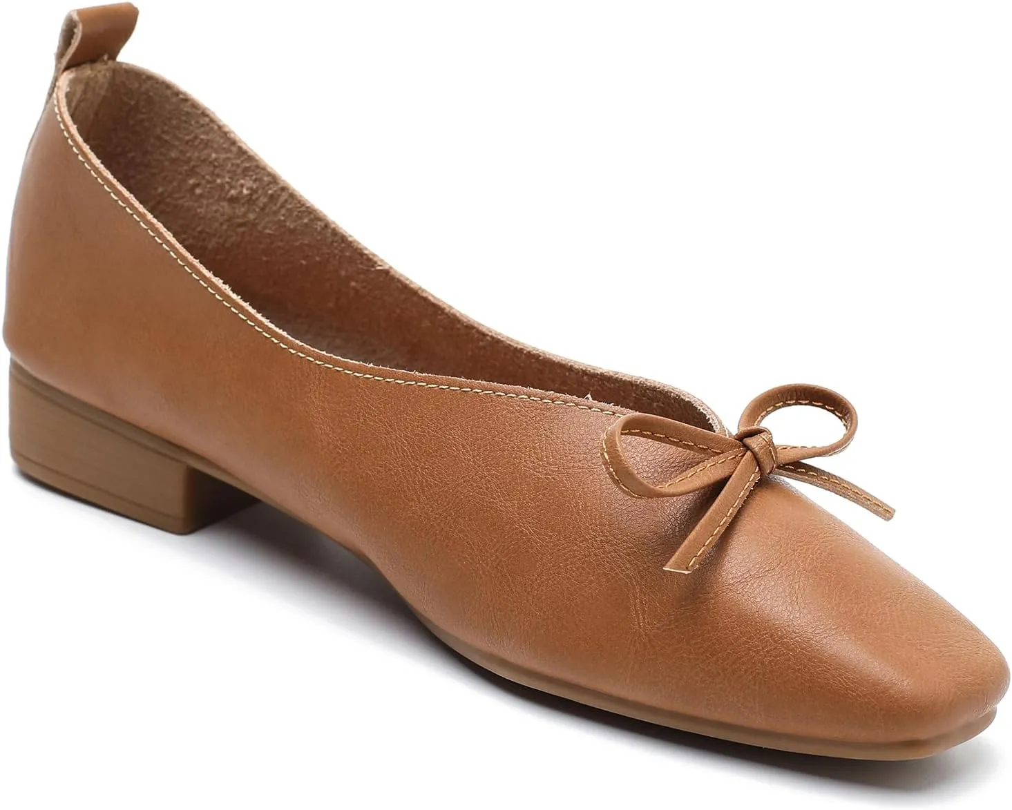 LIURUIJIA Women's Slip On Bowknot Ballet Flats Square Toe Lightweight Casual Dressy Comfortable Work Low Heels Retro Dress Shoes