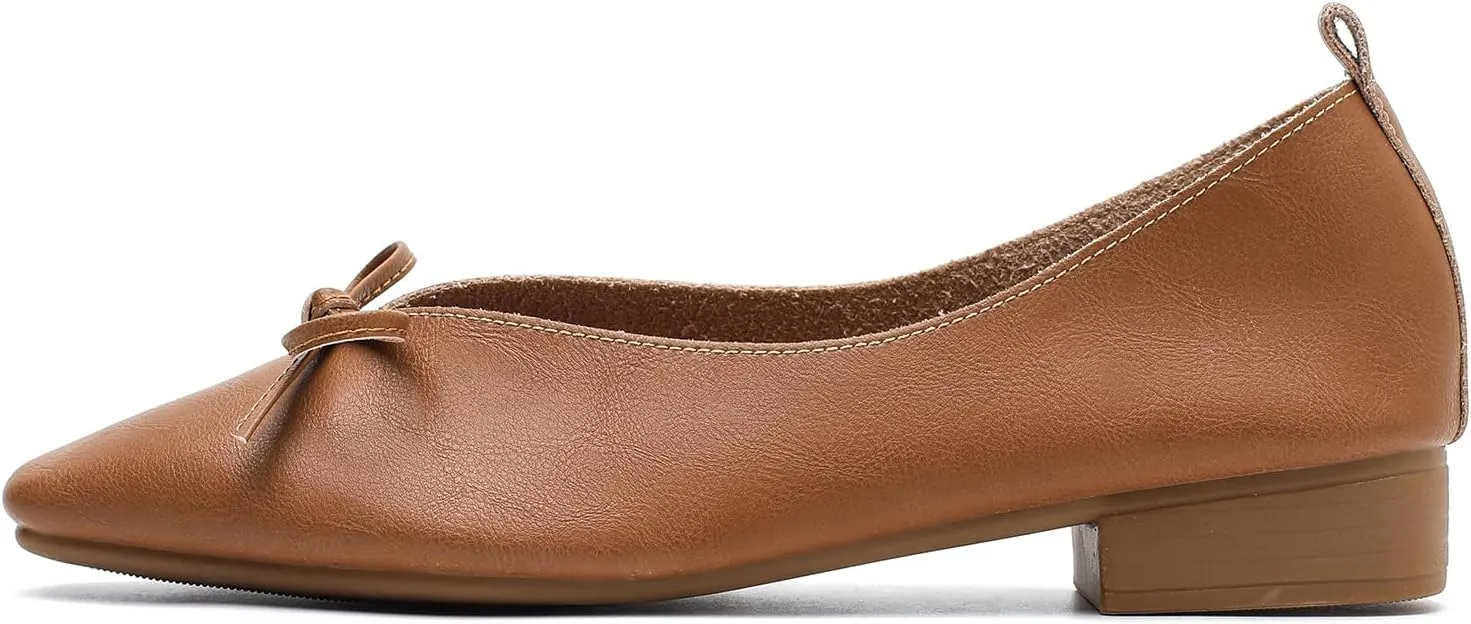 LIURUIJIA Women's Slip On Bowknot Ballet Flats Square Toe Lightweight Casual Dressy Comfortable Work Low Heels Retro Dress Shoes