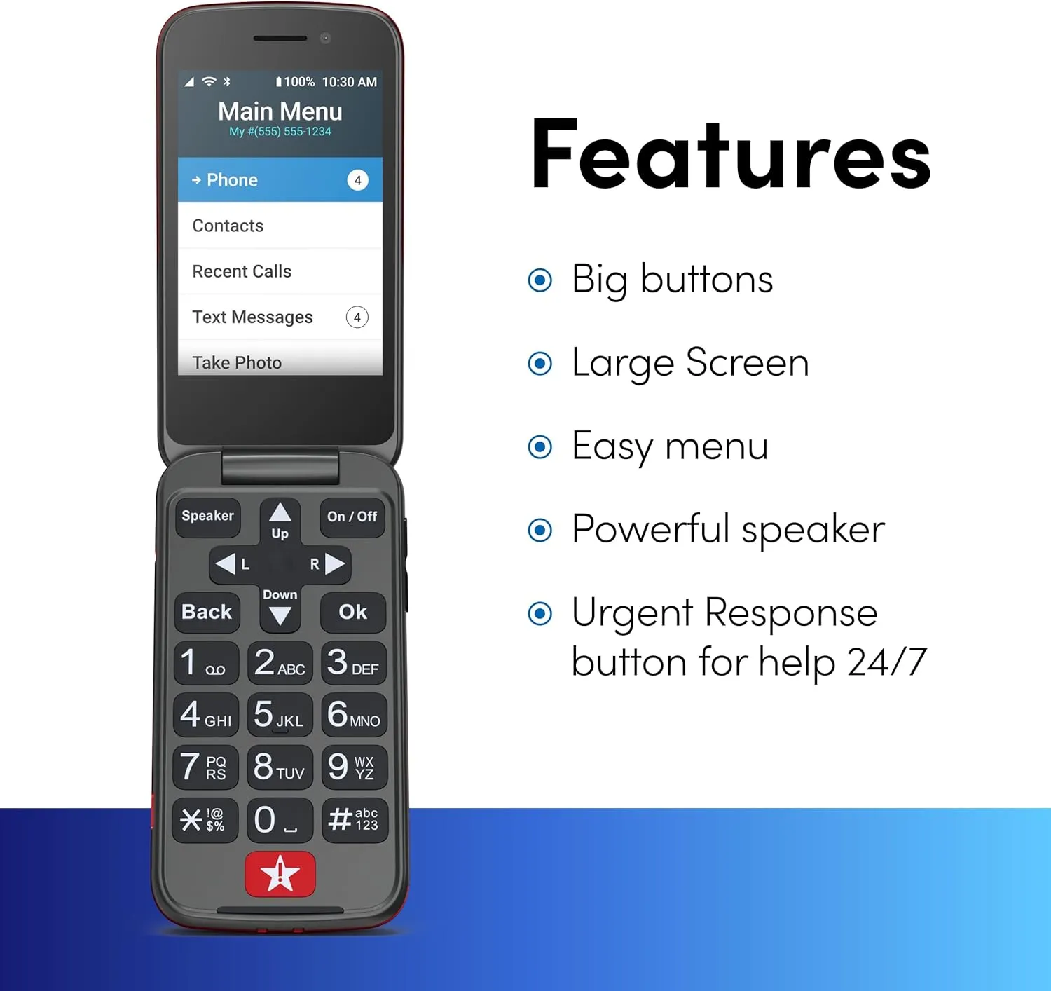 Lively Jitterbug Flip2 - Flip Cell Phone for Seniors - Not Compatible with Other Wireless Carriers - Must Be Activated Phone Plan - Red Flip Phone