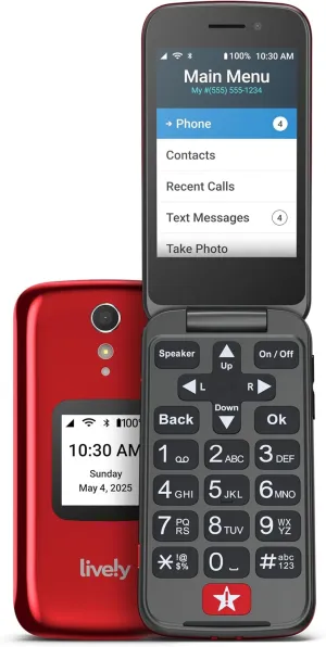 Lively Jitterbug Flip2 - Flip Cell Phone for Seniors - Not Compatible with Other Wireless Carriers - Must Be Activated Phone Plan - Red Flip Phone