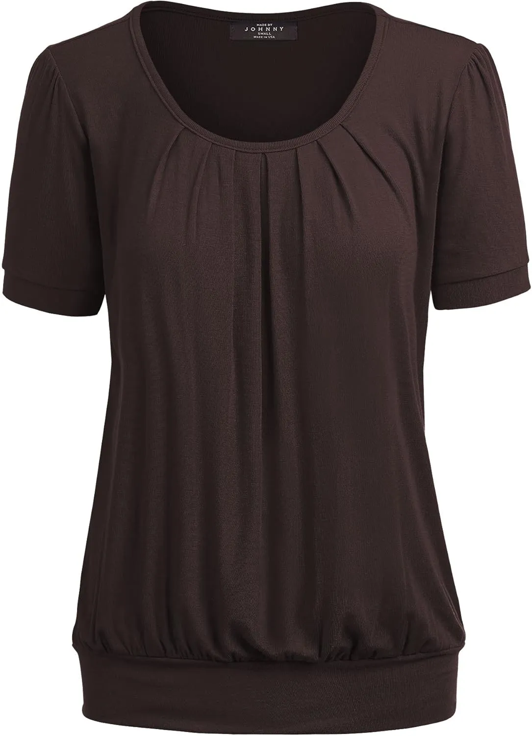 LL Womens Scoop Neck Short Sleeve Front Pleated Tunic - Made in USA