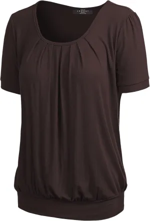 LL Womens Scoop Neck Short Sleeve Front Pleated Tunic - Made in USA