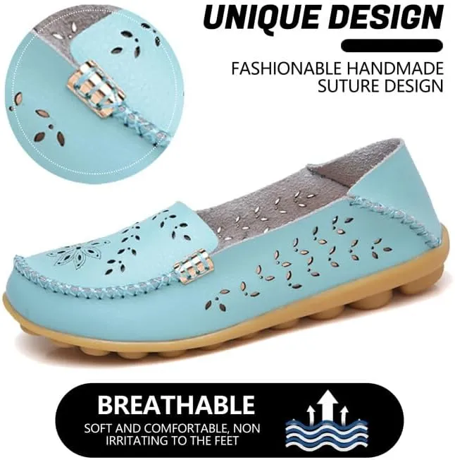 Loafers for Women Comfortable Slip on Casual Flats Walking Leather Shoes Breathable & Lightweight Non-Slip Moccasins
