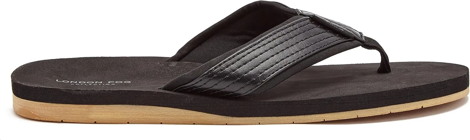 LONDON FOG Tyrone Men’s Thong Sandals, Athletic Flip Flops for Men Size 7 to 13 - Black, Tan, or Brown